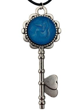 Hand Crafted Fluid Art Necklace by Svetlana Yeung White and Blue Key Pendant